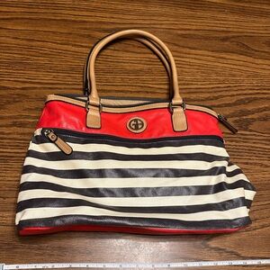 Giani Bernini Navy/White/Red Striped Purse, Non-Smoking Home, Moderately Worn
